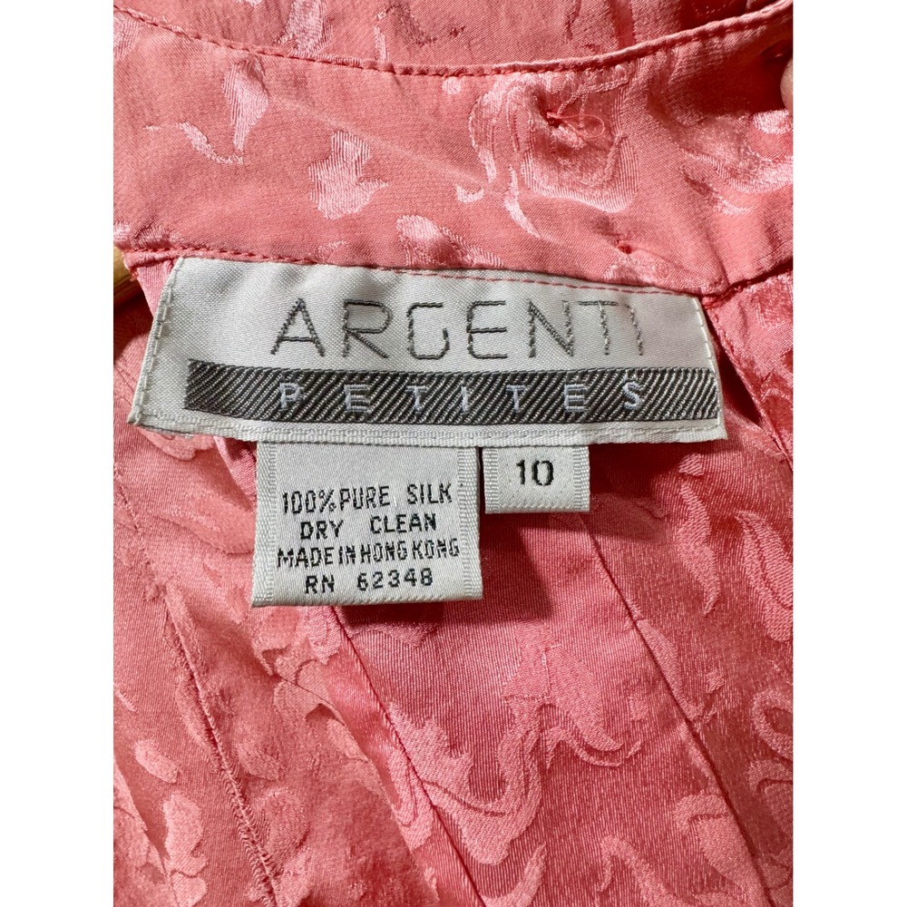 Argenti Petites Vintage 100% Silk Jacquard Pleated Blouse Coral Pink Size 10 - Picture 3 of 6